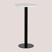 Mesa Alta De Bar Redonda Em Mármore (ø60 Cm) Rocher Branco & Preto - Sklum