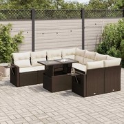 vidaXL 9 pcs conjunto sofás p/ jardim c/ almofadões vime PE castanho
