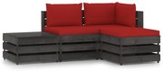 4 pcs conj. lounge jardim + almofadões madeira impreg. cinzento