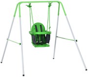 Outsunny Baloiço Infantil de Aço Baloiço para Crianças de 6-36 Meses com Encosto Alto e Arnês de Segurança 122x146x122 cm Verde | Aosom Portugal