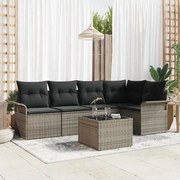vidaXL Conjunto de Sofá de Jardim com 5 Peças e Almofadas Pretas em Rattan Sintético