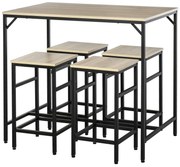 HOMCOM Conjunto de Mesa de Bar com 4 Bancos com Apoio para os Pés Conjunto de Móveis de 5 Peças Mesa de 100x60x88cm e Bancos de 32x32x57cm para Sala de Jantar Cozinha Preto e Carvalho