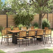 Conjunto de Jantar de Jardim vidaXL 11 Peças Preto Rattan Poliéster Acácia