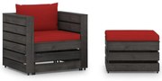 2 pcs conj. lounge jardim + almofadões madeira impreg. cinzento