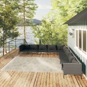 vidaXL 9 pcs conj. lounge jardim c/ almofadões vime PE cinzento-escuro