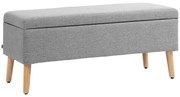 HOMCOM Banco Estofada com Armazenamento Imitação de Linho Pernas de Madeira de Borracha Até 220 Kg 110x39x45 cm Cinza | Aosom Portugal