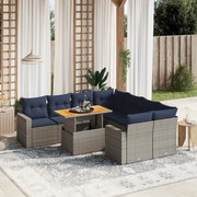 vidaXL 9 pcs conjunto sofás p/ jardim c/ almofadões vime PE cinzento