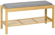 HOMCOM Banco Sapateira Bambu Assento Estofado Armazenamento 3 Pares Sapatos Prateleira 90x30x46 cm Madeira | Aosom Portugal