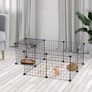 Cerca de metal para animais de estimação com 12 painéis Parque Metálico para Pequenos Animais Desmonvel Design DIY preto 106x73x36cm