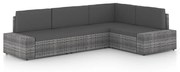 4 pcs conjunto lounge de jardim c/ almofadões vime PE cinzento