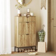 Sapateira Estreita com 2 Portas Gaveta e Prateleiras Ajustáveis para 8 Pares de Sapatos 60x24x105,5 cm Madeira