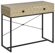 HOMCOM Mesa Consola 90x35x76cm Mesa de Entrada com 2 Gavetas de Armazenamento Decorativos e Estrutura de Metal para Entrada Corredor Sala de Estar Natural