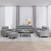 4 pcs conjunto de sofás com almofadões tecido cinzento-claro