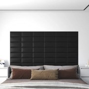 vidaXL Painel de parede 12 pcs 30x15 cm couro artificial 0,54 m² preto