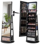 Armário para joias giratório 360° com fechadura, espelho de corpo inteiro e luzes LED - branco