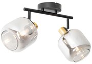 Foco de teto preto com dourado e vidro fumê 2 luzes - Zuzanna