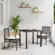 vidaXL Conjunto de Jantar de Jardim com Almofadas - 3 Peças em Rattan, Poliéster e Preto