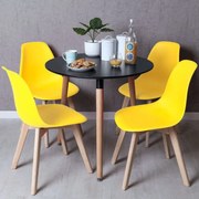 Conjunto Mesa Tower Redonda 80 cm Preta e Pack 4 Cadeiras Kelen - Amarelo