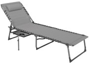 Outsunny Espreguiçadeira Dobrável Jardim Encosto Ajustável Apoio Cabeça Bolsa Lateral Bandeja Portátil 190x60x31 cm Cinza | Aosom Portugal