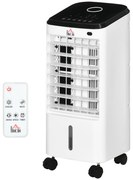 HOMCOM Climatizador Refrigerador de Ar Portátil 3,5 L Climatizador Humidificador Ventoinha Temporizador Oscilação 24,5x27x60 cm Branco