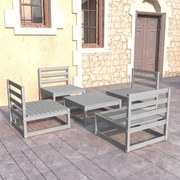 5 pcs conjunto lounge de jardim pinho maciço cinzento