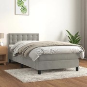 vidaXL Cama com molas/colchão 90x190 cm veludo cinza-claro