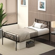 Estrutura de Cama Individual de Metal 31cm para Colchão 90x190cm com Cabeceira com Forma de Mariposa Estrutura de Cama com Espaço em Baixo de Armazena