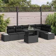 vidaXL Conjunto de sofá de jardim modular de 7 peças com almofadas pretas em rattan