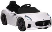 AIYAPLAY Carro Elétrico para Crianças Maserati Gran Turismo Folgore 12V Controlo Remoto Faróis Buzina e Música MP3 98x59x43 cm Branco | Aosom Portugal