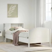 vidaXL Cama com estante sem colchão 90x200 cm pinho maciço branco