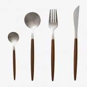Conjunto De Talheres Em Aço Inoxidável Com Cabo Efeito Madeira De 16 Peças Monovar Cinza Cromado - Sklum