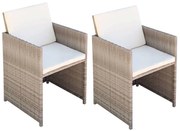 vidaXL Cadeiras de jardim 2 pcs c/ almofadões e almofadas vime PE bege