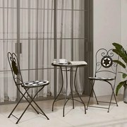 vidaXL Conjunto de bistrô em mosaico ferro e cerâmica preto e branco