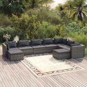 9 pcs conjunto lounge de jardim c/ almofadões vime PE cinzento