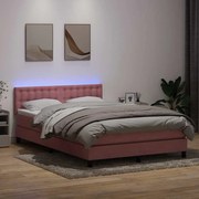 vidaXL Cama box spring c/ colchão e LED 140x220 cm veludo rosa