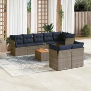 vidaXL 9 pcs conjunto sofás p/ jardim c/ almofadões vime PE cinzento