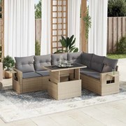 vidaXL 7 pcs conjunto de sofás p/ jardim com almofadões vime PE bege