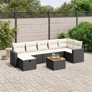 vidaXL 8 pcs conjunto sofás de jardim com almofadões vime PE preto