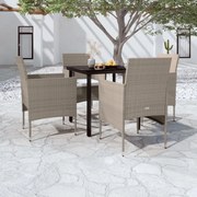 vidaXL 5 pcs conjunto de jantar p/ jardim c/ almofadões bege e preto