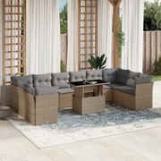 vidaXL 11 pcs conjunto sofás de jardim c/ almofadões vime PE bege