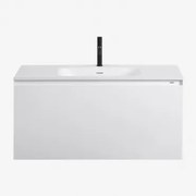 Conjunto De Móvel De Casa De Banho Suspenso Em Madeira Com Lavatório Integrado Macrae Branco & Sem Espelho & Preto Mate, 20 Cm, - Sklum