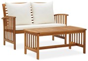 2 pcs conjunto lounge de jardim c/ almofadões acácia maciça