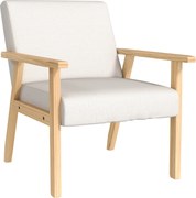 HOMCOM Poltrona estofada com braços, Cadeira de jantar com aparência de linho, Estrutura em madeira maciça, 64 x 70 x 72 cm, Creme | Aosom Portugal