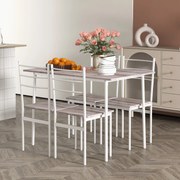 Conjunto de Refeição 5 Peças Conjunto de Mesa e 4 Cadeiras para 4 Pessoas com Estrutura de Aço 110x70x75 cm Madeira e Branco