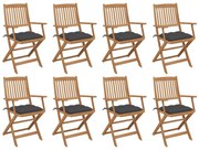 vidaXL Cadeiras de exterior dobráveis c/ almofadões 8pcs acácia maciça