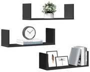 vidaXL Prateleiras de parede 3 pcs 58x18x18 cm deriv. de madeira preto