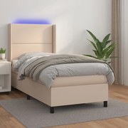 vidaXL Cama box spring c/ colchão/LED 90x190cm couro artif. cappuccino