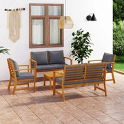 5 pcs conjunto de lounge de jardim com almofadões acácia maciça