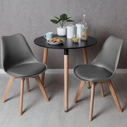 Conjunto Mesa Tower Redonda 80 cm Preta e Pack 2 Cadeiras Synk Basic - Cinza