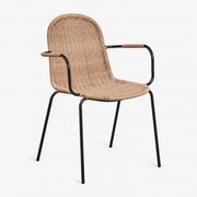 Cadeira De Jantar Empilhável Com Apoios De Braços Em Rattan Sintético Reiven Preto - Sklum